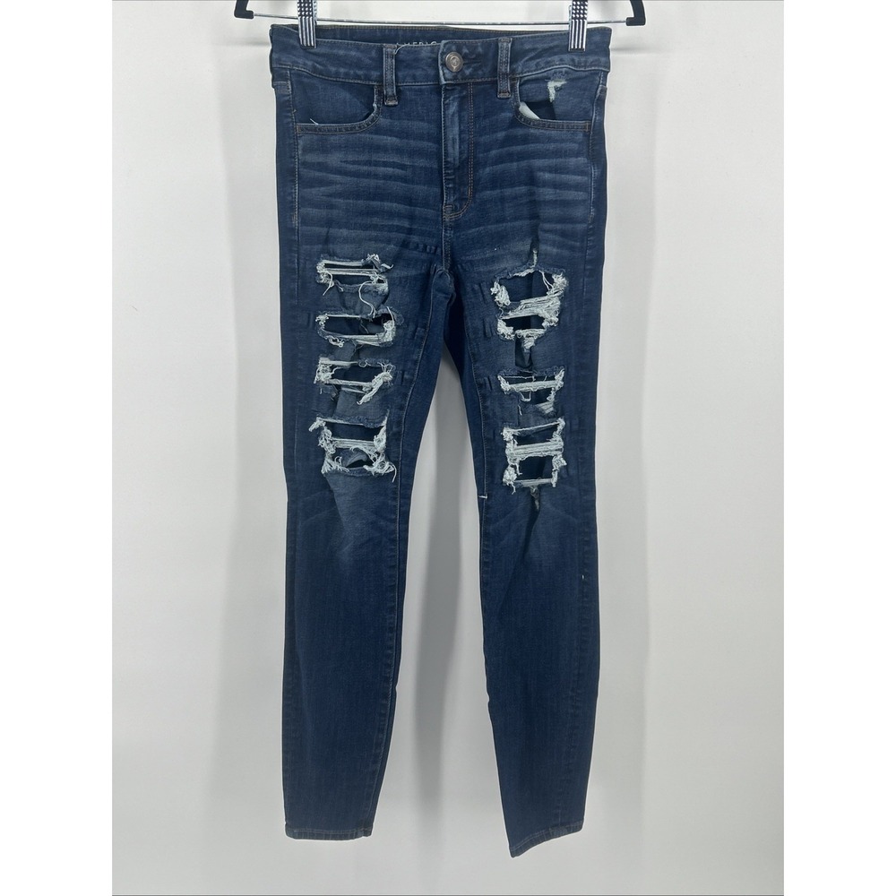 American Eagle Next Level Stretch Distressed High Waisted Skinny Sz 6 Y2K Grunge